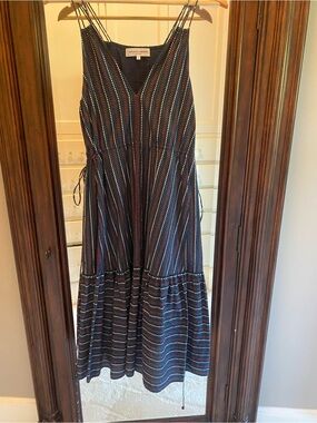 Apiece Apart Navy Maxi Dress with Red and White Pinstripes